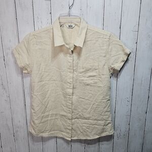 Bridge & Burn Women's Beige Bea Shirt Top Short Sleeve Button Up Size Medium.